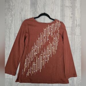 Bob Mackie Wearable Art Mixed Metal Studded Brown Gold Bronz Silver Top, Small